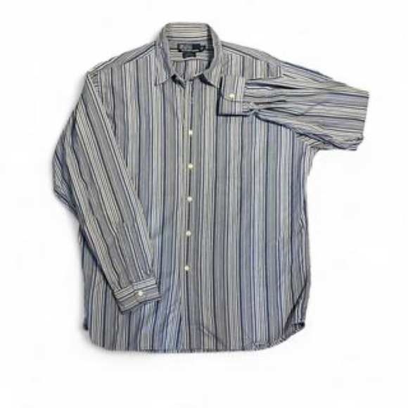 Polo Ralph Lauren Jerome blue and white striped button-up shirt men’s large - Picture 1 of 8